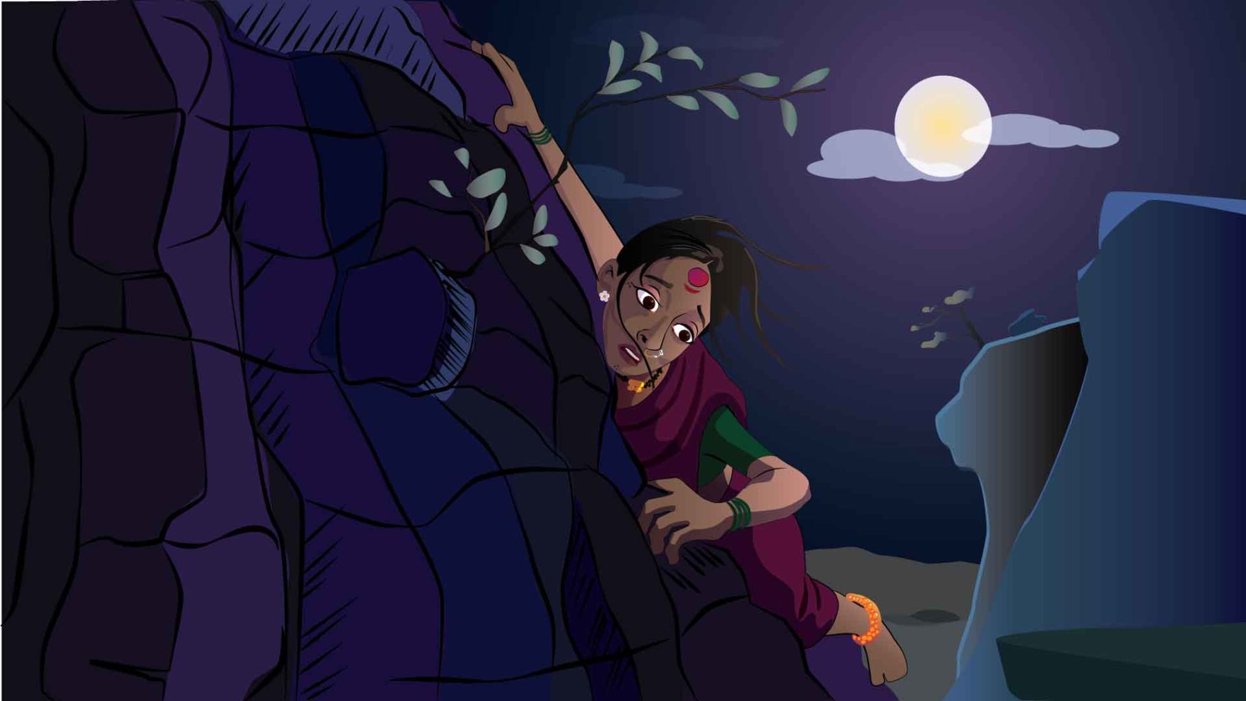 Hira the milkmaid climbed down the steep hill